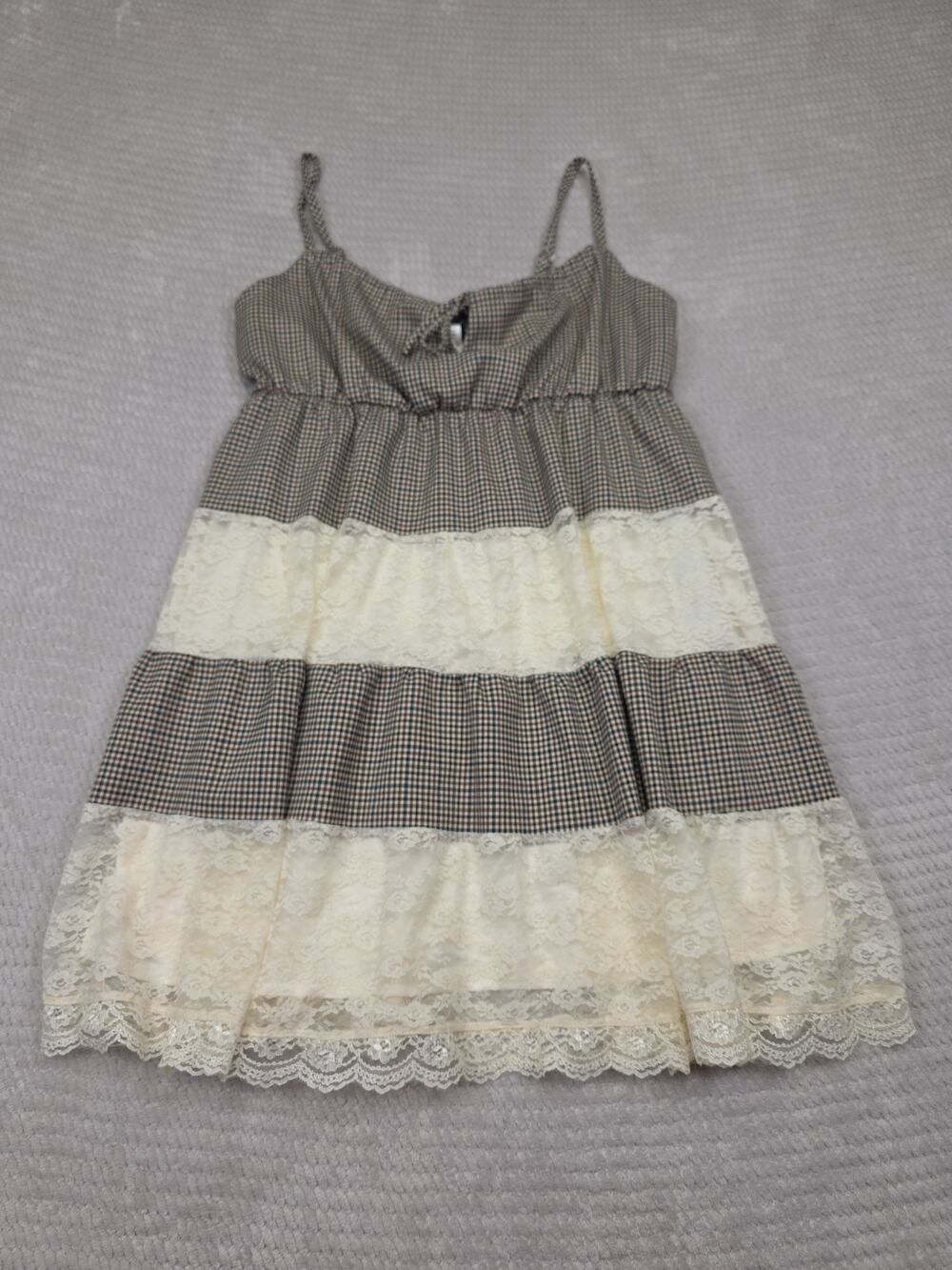 Hot Topic Thorn & Fable Dress Womens XL Checkered Plaid & Lace Tiered